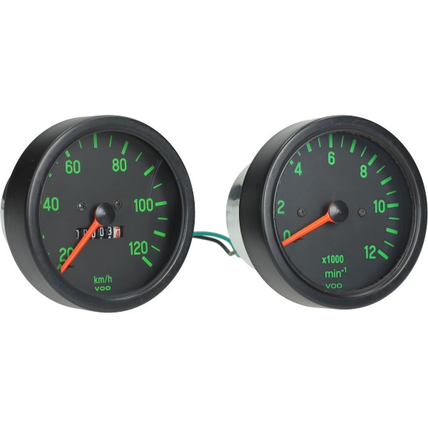 Speedometer clock + rpm counter set black green suits on Kreidler